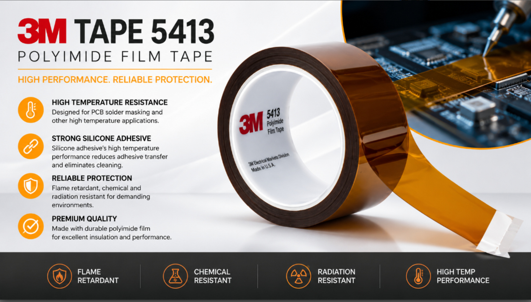 3M 5413 Polyimide film Silicone Adhesive Tape 36 yards - Image 2